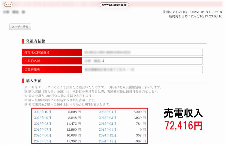 実際の売電明細